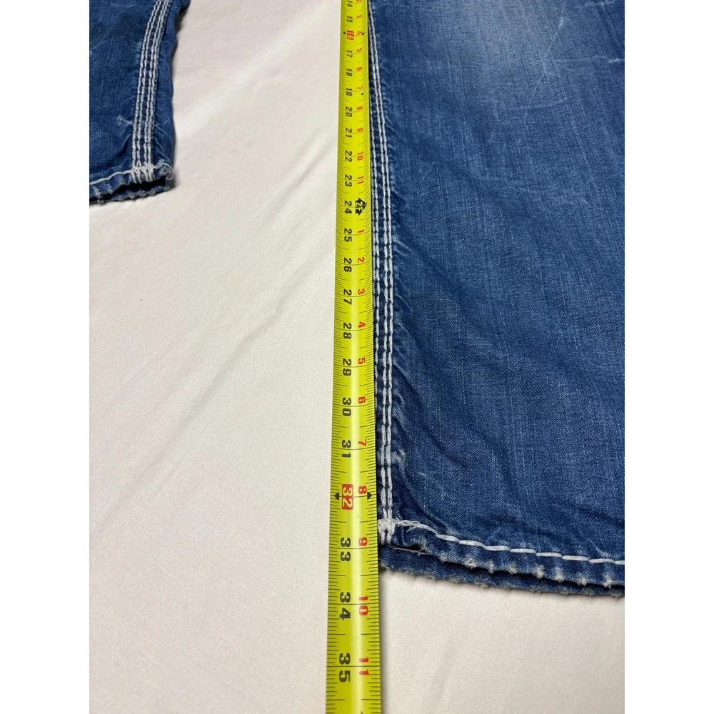 True Religion Straight Flap Natural Super QT Blue Jeans Mens 42X33 Thick Stitch